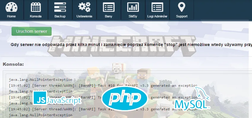 KM Panel dashboard for managing Minecraft servers